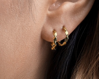 Gold Hoops Earrings - Unique Earrings - Dainty Stud Silver Earrings -STD115