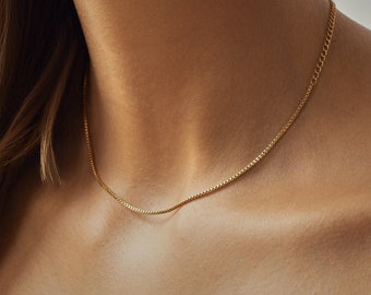 Sierlijke Box Chain ketting - moderne en veelzijdige gouden gelaagde ketting - NCK016