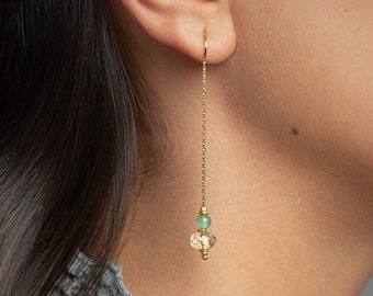 Dainty Gold Chain Threader Citrine  Earrings  - Perfect for Multiple Piercings and Gemstone Jewelry Lovers - CHE048