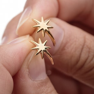 Gold Star Stud Earrings: Sterling Silver Post Celestial Jewelry