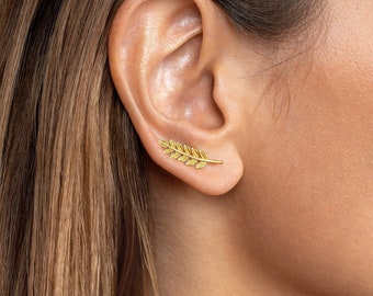 Ear Climber Earrings  - Gold Ear Cuff Earring - Ear Stack- Artisan Jewelry - Mismatched Earrings - Gift for Women - ECF009N