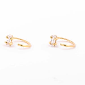 Tiny Huggie Hoop Earrings with Baguette Zirconia – Dainty Gold, Silver or Rose Hoops for Cartilage or Lobe Piercings- EAR144WCZ