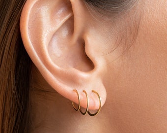 Small 14K Gold-Filled Gold Cartilage Hoop Earrings -Silver Earrings- EAR008