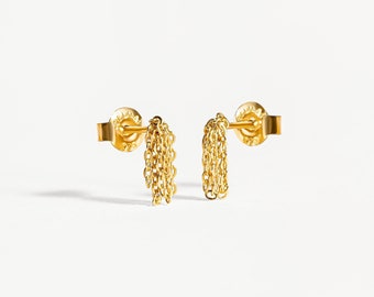 Handmade Fringe Earrings featuring Elegant Gold Chain and Stylish Tassel Dangles - Edgy Earrings - Womens Gift - CHE041