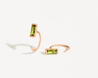 Peridot Tiny Hoop Earrings - Unique Earrings - Bridal Earrings - August Birthstone -  Dainty Earrings - EAR044OLP