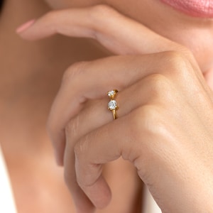 Double Gemstone Ring: Sterling Silver Minimalist Stacking Ring