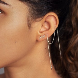 Threader Dagger Mismatched Chain Sword  Grunge Earrings - Double Piercing Earrings - Lunai Jewelry - CHE043
