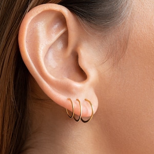 Small 14K Gold-Filled Gold Cartilage Hoop Earrings -Silver Earrings- EAR008