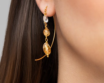 Dainty Citrine Boho Earrings - Gold Threader Jewelry - November Birthstone Gif  - DGE034