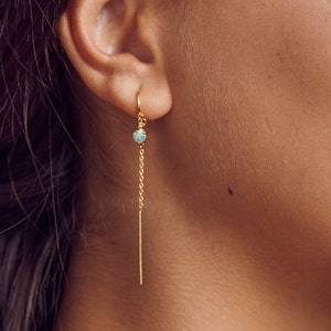 Opal Chain Earrings – Elegant Gemstone Dangle Earrings – Delicate Drop Jewelry – CHE047
