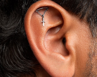 Helix Sword Flat Back Earrings Dagger Cartilage Earrings Mens Jewelry  PRC003