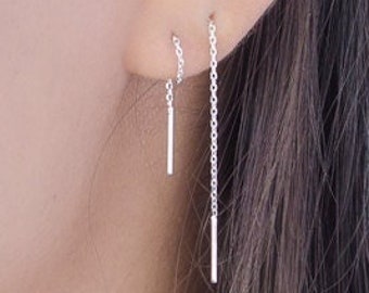 Dainty Bar Chain Threader Earrings Handmade Jewelry - Unique Earrings - Gold Ear Threader -CHE021