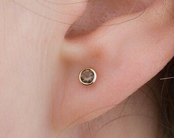 Dainty Smoked Topaz Stud Earrings -Small Stud Earrings- Dainty Stud Earrings-Topaz Stud Earrings- Earrings Gift-STD075STP