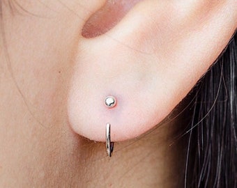 Open Hoop Earrings – Small Huggie Ball Earrings – Silver Ear Cuff – Piercing Ear Hugger – EAR026