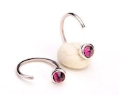 Tiny Purple Garnet Hugging Hoops-Open Hoop Earrings- Ball Ear Jacket- Gold Plated Hoops- Bridesmaid Gift- Mini Huggie Earrings-EAR030PGR