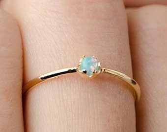 Opal Ring Sterling Silver - Handmade Engagement Ring Gold - RNG040P03