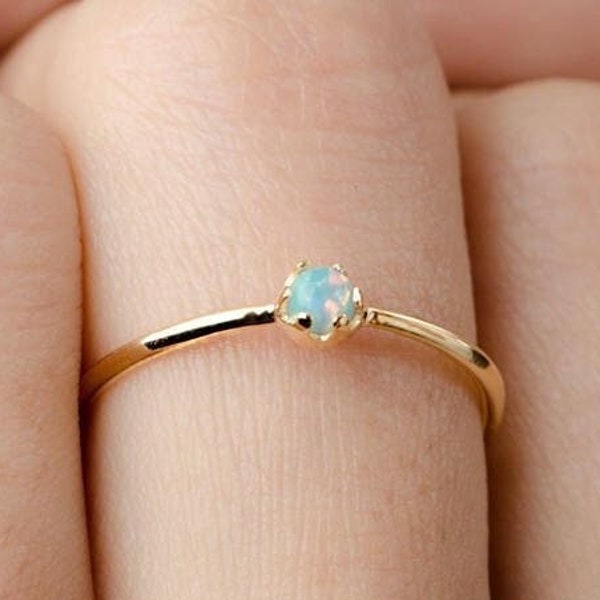 Opal Ring Sterling Silver - Handmade Engagement Ring Gold - RNG040P03