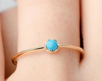 Turquoise Ring - Birthstone Ring - Petite Stacking Ring - Minimalistische Sieraden - Bruidsmeisje Gift - Turquoise Gouden Ring