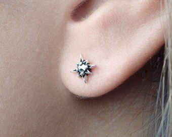 Zirconia Starburst White Stud Earrings, Argent Sterling, Plaqué Or,  Minimal Lunaijewelry, Cadeaux de Noël, STD049WCZ