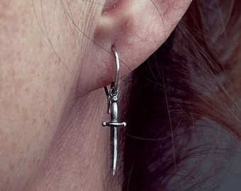 Dangle Dagger Earrings - Sword  Man Grunge Earring  by  Lunaijewelry - DGE002