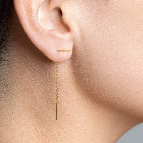 Pendientes de Cadena Finos, Plata de Ley, Chapado en Oro, Pendientes Simples, Minimalistas, Joyería de Moda, Joyería Moderna,Regalo,  CHE020