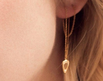 Gold Geometric Threader Earrings – Long Chain Dangle Jewelry - CHE029