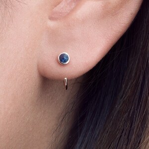 Blue Topaz Huggie Earrings - Elegant and Minimalist Gemstone Hoops - EAR039SBT