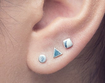 Geometric Stud Earrings, Sterling Silver Earring Trio, Minimalist Stud Set  COM508