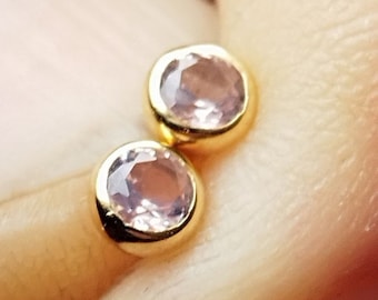 Morganite Stud Earrings Small Geometric Sterling Silver for Second Hole and Stacking- STD075MGT