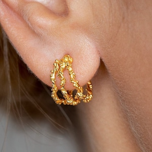 Triple Hoop Earrings – Textured 925 Sterling Silver Small Hoops