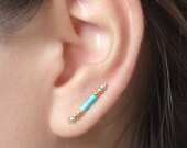 Turquoise Ear Climber - Birthstone Earrings - Dangle Earrings - Dainty Earrings - Minimalist Earring - Ear Sweeps - Bridesmaid Gift ECF017