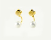White Pearl Ear Jacket - Drop Stud Earrings - Bridesmaid Gift - Floating Earring - Stud Earring - Bridal Earring - Pearl Jewelry - EJK004WHP