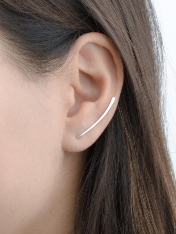 Curved Bar Pin Earrings Sterling Silver Ear Cuff Bar Ear Etsy