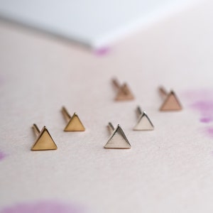 Mini Silver Triangle Geometric Stud Earrings - Mountain Post Earrings - Best Friend Gift