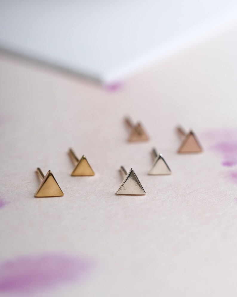 Mini Silver Triangle Geometric Stud Earrings - Mountain Post Earrings - Best Friend Gift