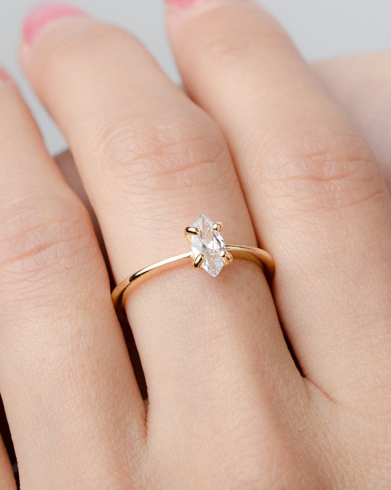 Promise Ring Handfinished Marquise Gemstone Gold Vermeil Etsy