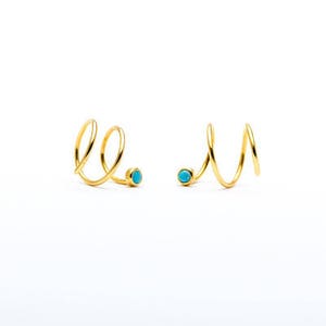 Doppel Creolen Echter Türkis Handgemachter Schmuck - Anti Tarnish Schmuck - Hypoallergen Ohr - EAR151TRQ