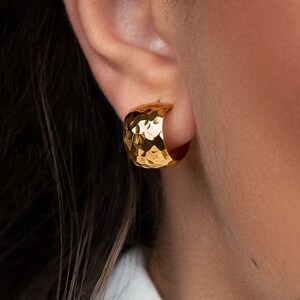 Chunky Creole Earrings - Gold Hammered Hoops - Gift for Wife - STD154