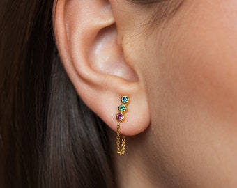 Boucles d'oreilles élégantes et délicates en pierres précieuses - Rubis, émeraude, topaze bleue suisse - Bijoux uniques faits main - STD153