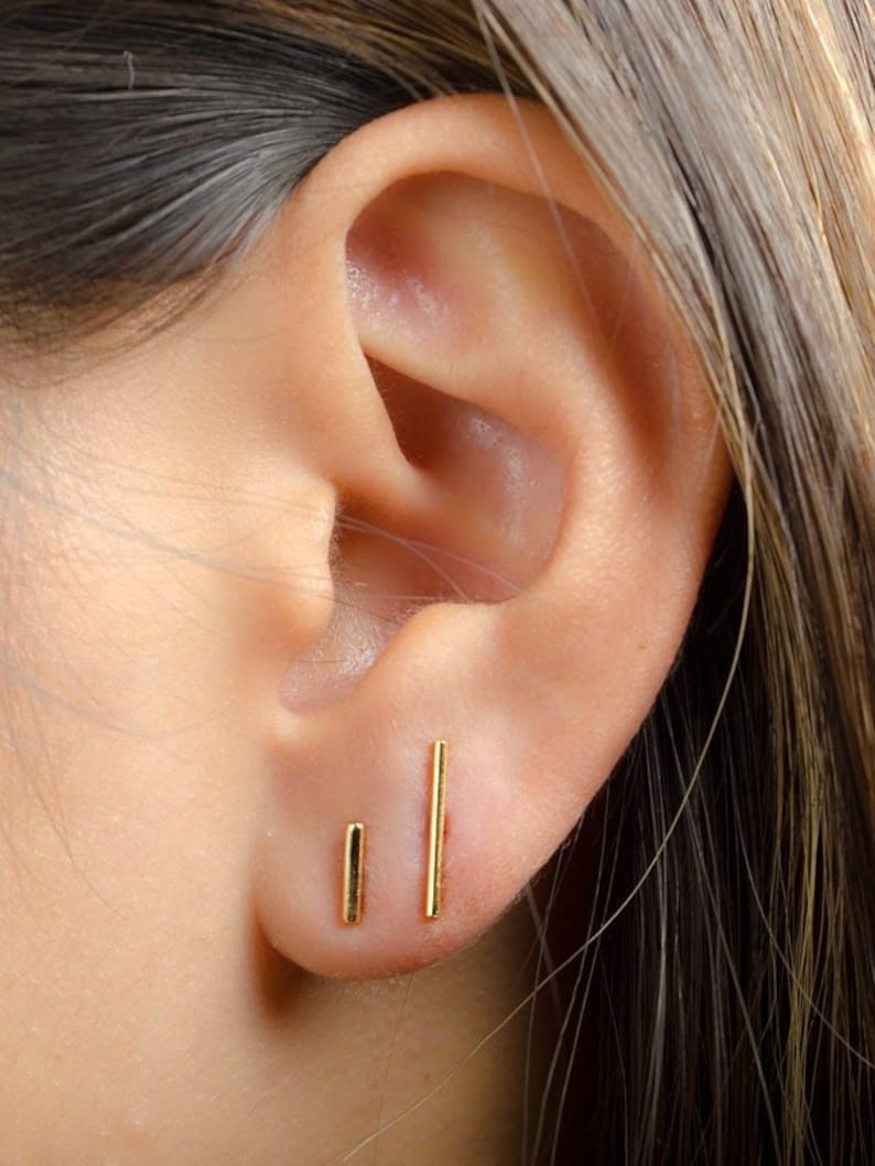 Bar Cartilage Earrings Studs - Geometrical Piercing - Second Hole Earrings - Minimalist Jewelry