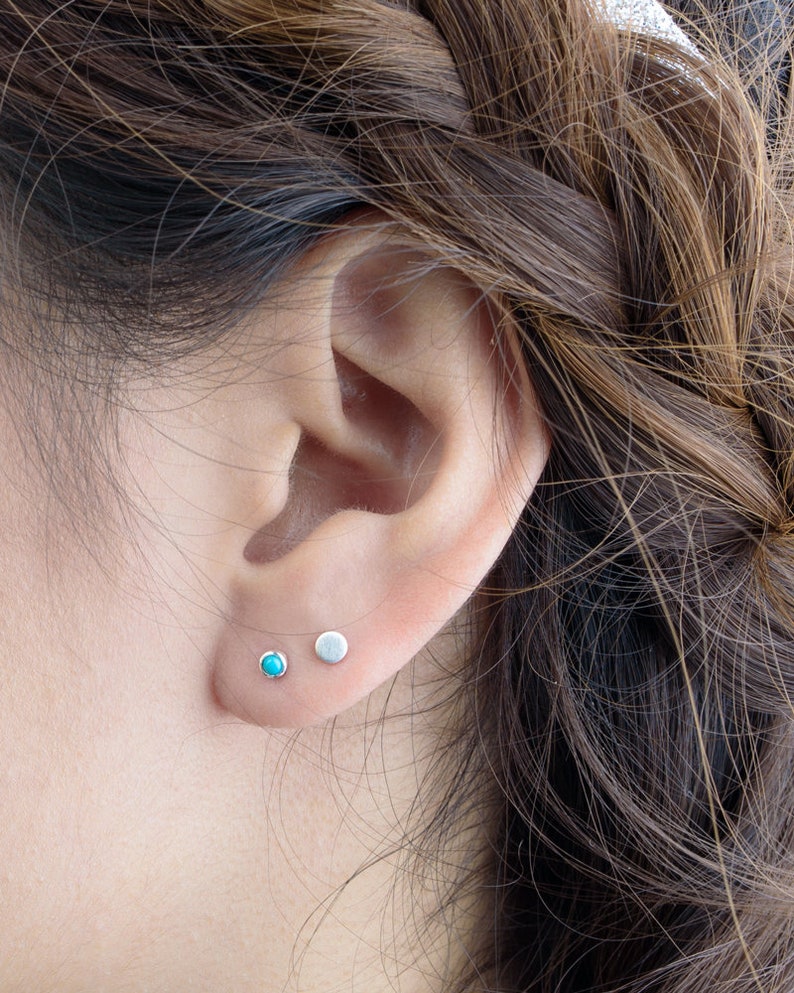 Dainty Cute Gold Stud Earrings for Minimalist Jewelry Lovers Gift Under 20 Second Hole Earrings STD007 image 4