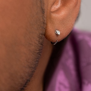 Men's Huggie Hoop Earrings -  Handmade Silver Snake Earrings - EAR073