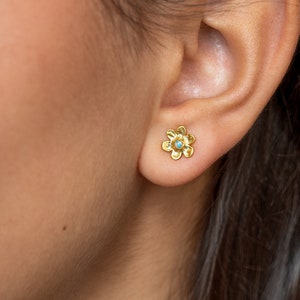 Cute Opal Flower Gold Stud Earrings Gift Summer Opal jewelry STD150 image 5