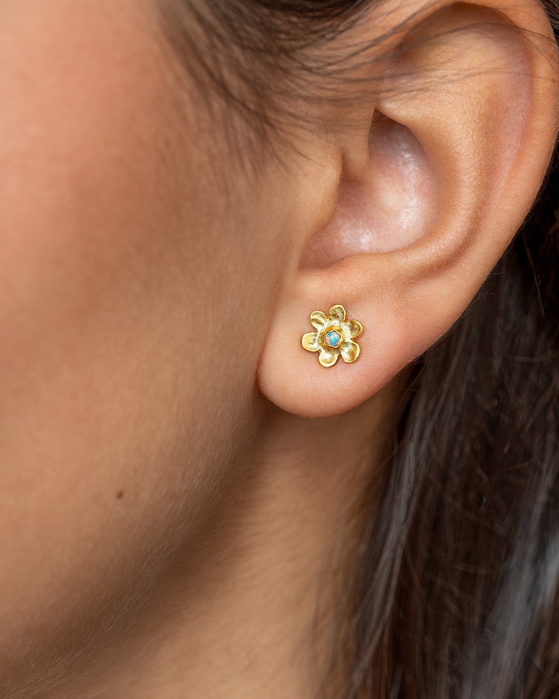 Cute Opal Flower Gold Stud Earrings Gift Summer Opal jewelry STD150 image 5