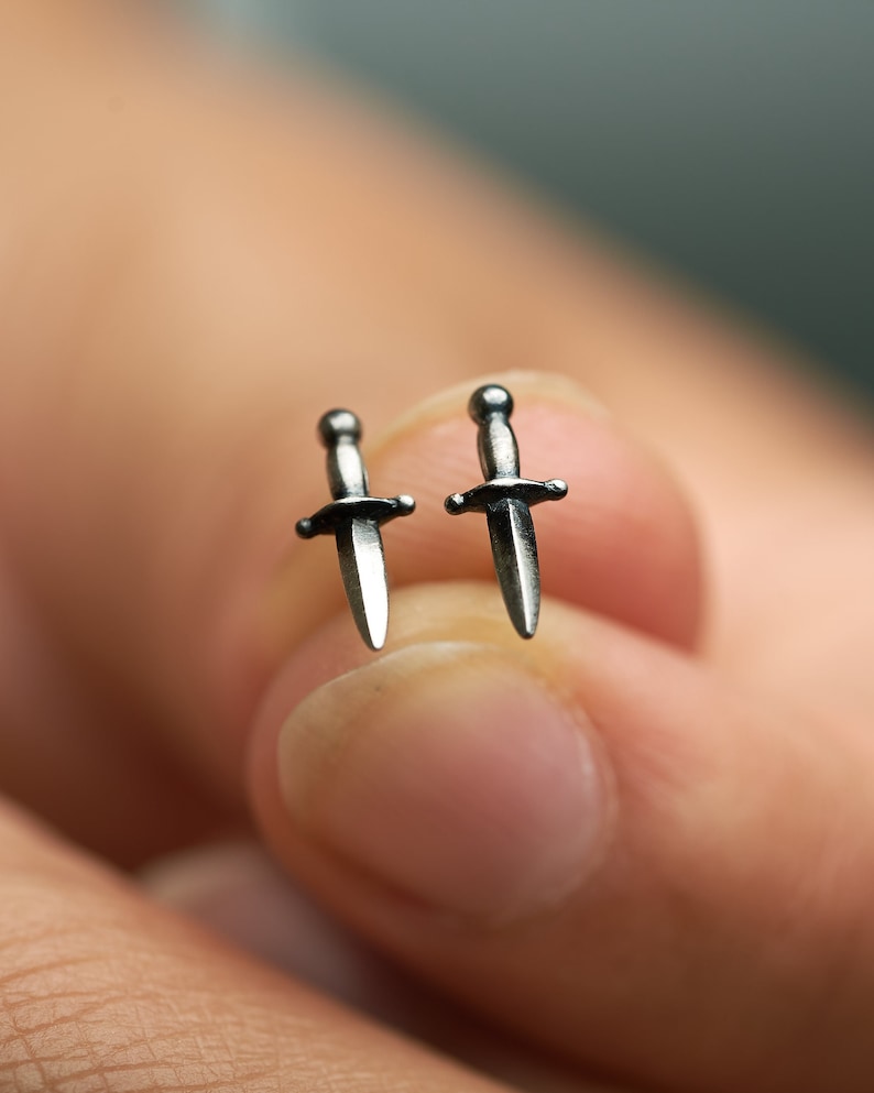 Dagger Stud Earrings - Edgy Tiny Sterling Silver Sword Earrings