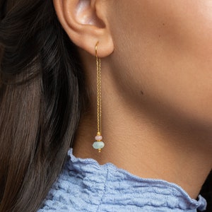 Handmade Aquamarine & Pink Opal Earrings Lovely Mother's Day Gift Gemstone Dangles CHE048 image 7