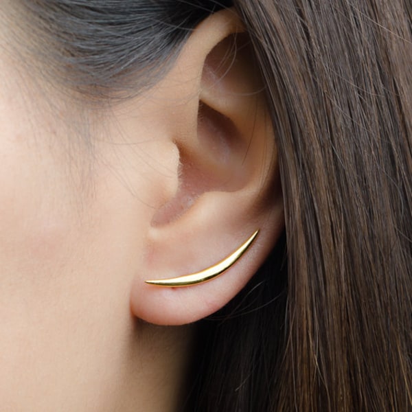 Silver Moon Earrings - Ear Climber Gold Earrings - Ear Crawler Celestial Earrings - Unique Gift for Her -  ECF019