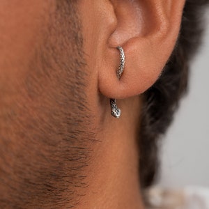 Unique Snake Silver Earrings - Handmade Mens Stud Earrings - Gift for Him - EJK009