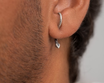 Unique Snake Silver Earrings - Handmade Mens Stud Earrings - Gift for Him - EJK009