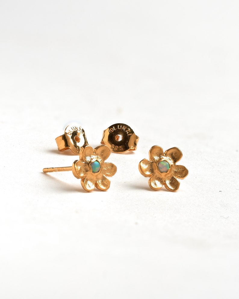 Cute Opal Flower Gold Stud Earrings Gift Summer Opal jewelry STD150 image 4